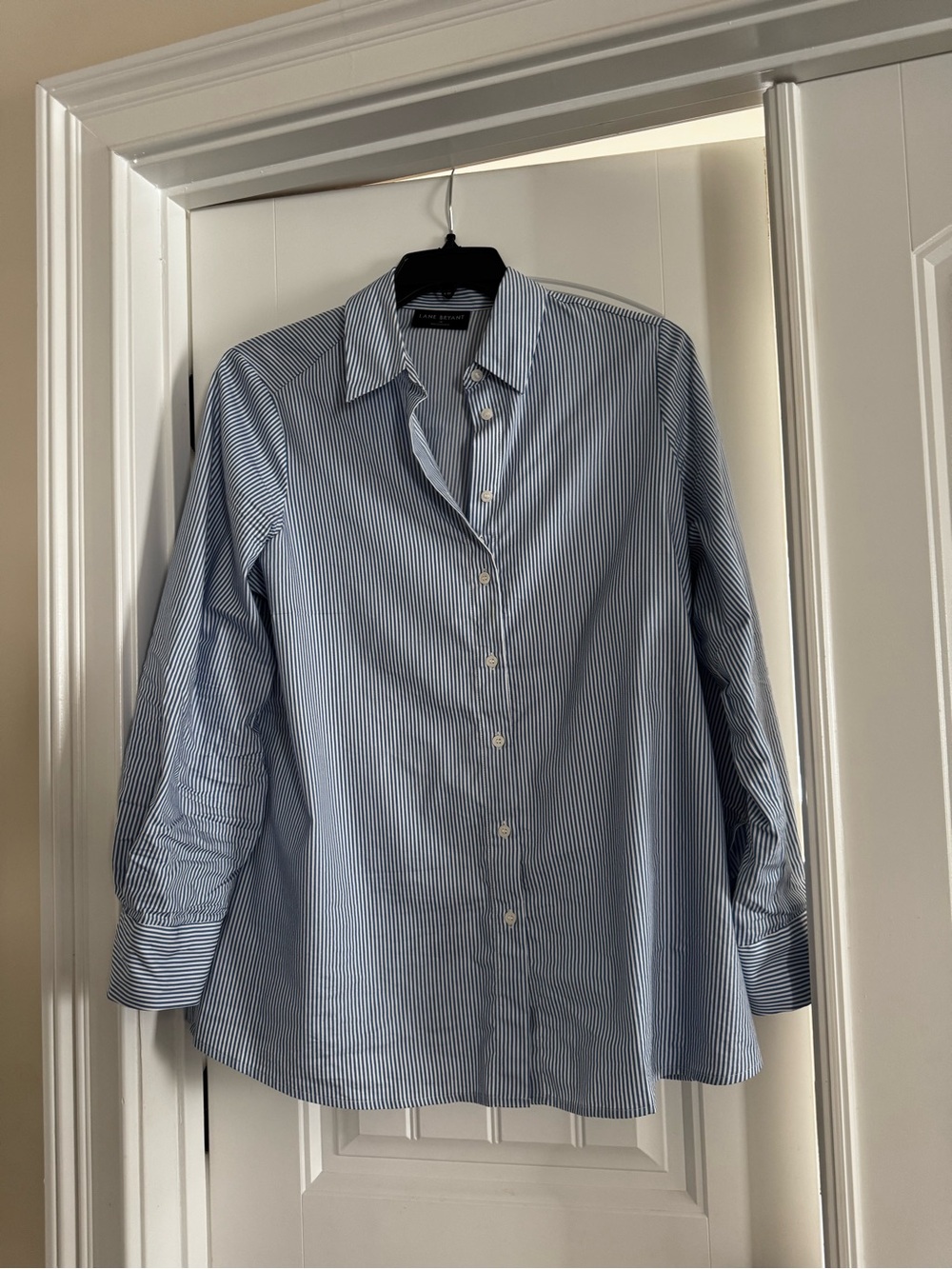 Lane Bryant Blue White Pinstripe Button Down Shirt Size 14